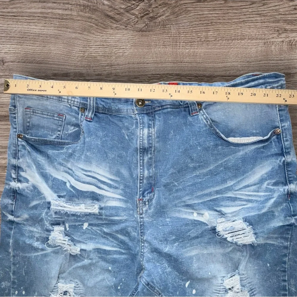 Makobi‎ Denim Shorts Mens 46 Distressed Light Wash Stretch Streetwear Jean